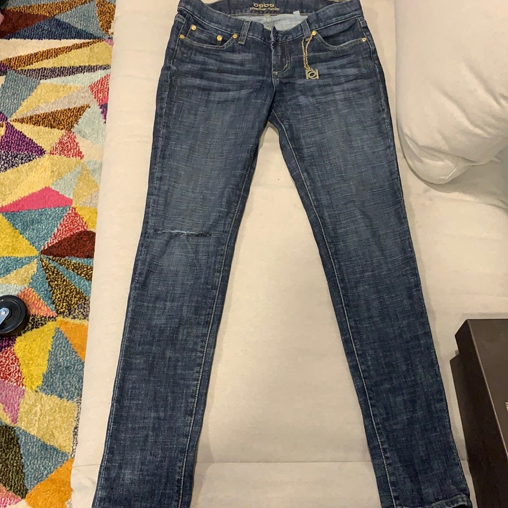 Bebe rhinestone logo Jean